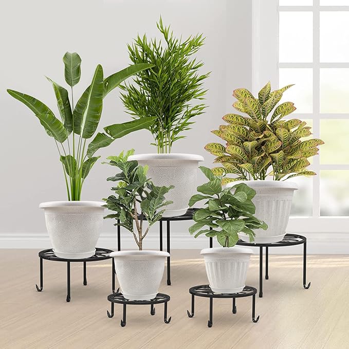 Plastic Flower Pots Planters For Indoor Plants, 4 Pack 14 Inch White Plant Pots With Drainage Hole & Tray, Modern Decorative Large Plant Pot With Saucer For Indoor Outdoor Plants Garden House Planter Fodetyff