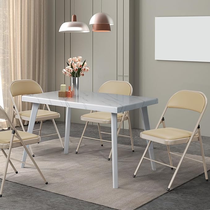 VINGLI 6 Pack Folding Chairs with Padded Seats, Metal Frame with Pu Leather Seat & Back, Capacity 350 lbs, Set of 6, Khaki VINGLI