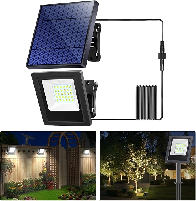 Solar Lights Outdoor Bright Solar Flood Lights 4400mAh 5500K Dusk to Dawn Led Solar Security Light Auto On/Off with 16.4FT Cable IP65 Waterproof for Outside Barn Garden Garage Yard Patio Lightonight