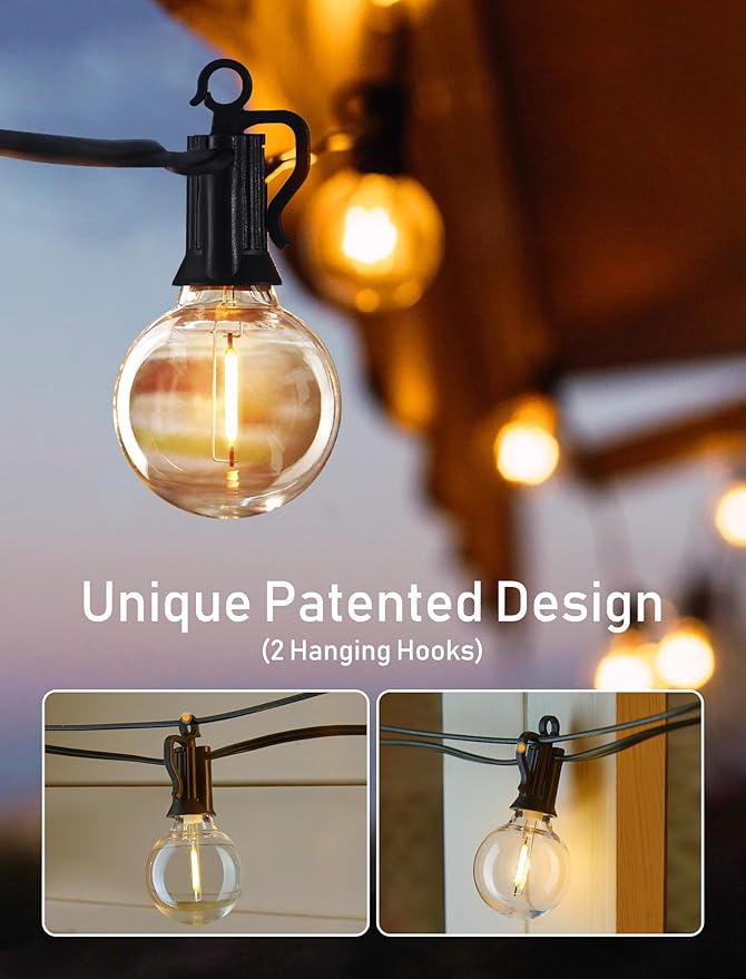 Brightown Outdoor String Lights, 80FT 40+2 G40 Bulbs Shatterproof Patio Lights, IP65 Waterproof Dimmable Hanging Connectable Globe LED Outdoor Lights for Backyard, Bistro, Porch, Deck, Balcony Brightown