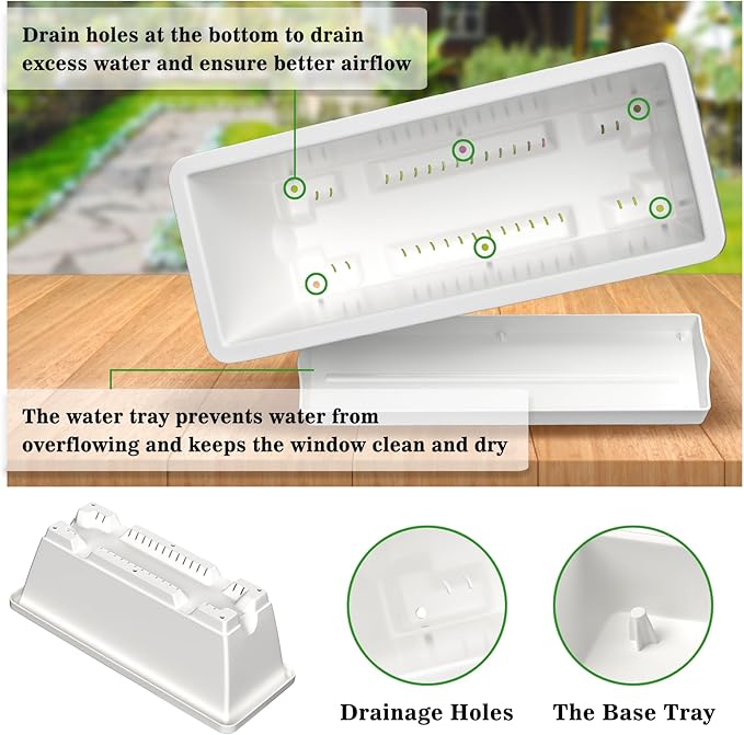 Planter Boxes for Domestic Gardening 8 Pcs, 17 Inch Long Window Sill Planter Box Outdoor, Plastic Rectangular Window Rectangle Window Boxes Planters with Drainage Holes and Trays for Windowsill Tectsia