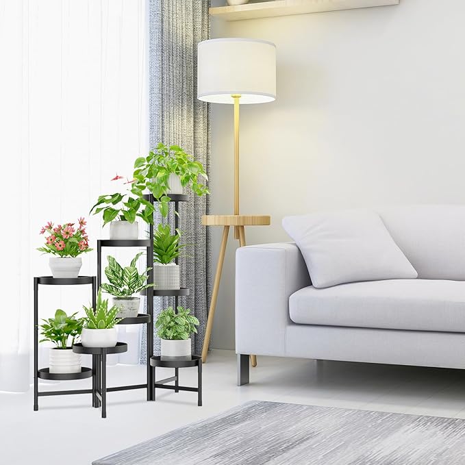 iDavosic.ly Plant Stand Indoor Outdoor, 8 Tier Corner Metal Flower Display Holder Shelf, Easy Assembly Folding Tall Orchid Rack for Patio Balcony Porch Garden Living Room House, Black iDavosicly
