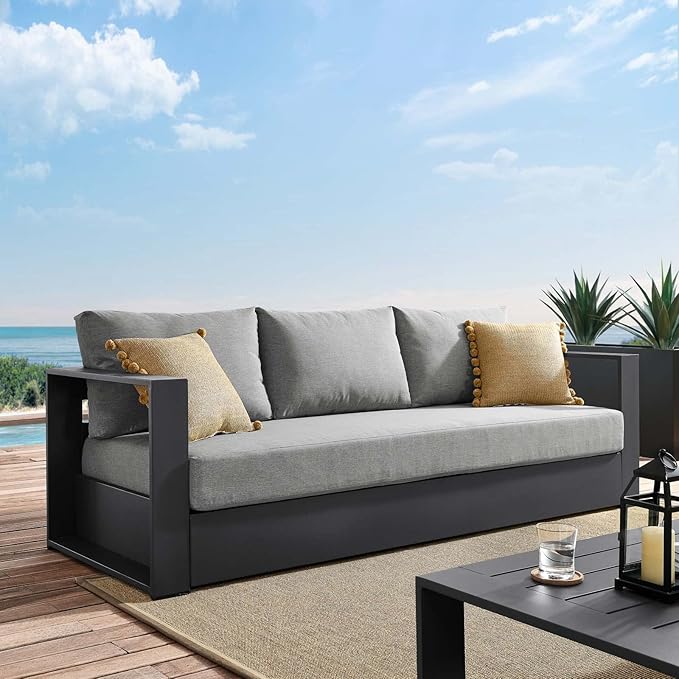 Modway Tahoe Aluminum Outdoor Patio Sofa in Gray Gray Modway