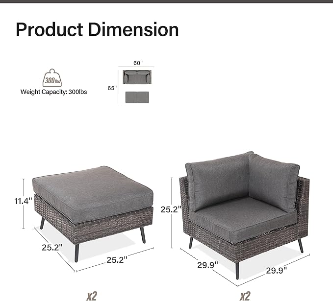 LAUSAINT HOME Outdoor Patio Furniture, 4 Piece Outdoor Sectional Sofa PE Rattan Wicker Patio Conversation Sets, All Weather Patio Furniture Set with Thick Cushions for Garden, Backyard(Grey) LAUSAINTHOME