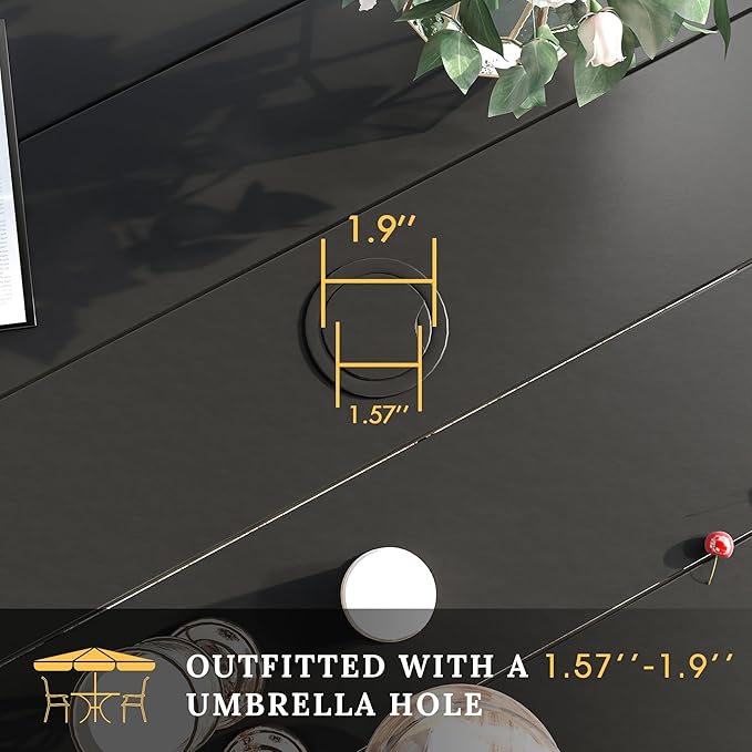 VICLLAX 60" Outdoor Round Patio Table for Lawn Garden, All Weather Metal Round Patio Dining Table with Adjustable Umbrella Hole, Outdoor Table for 8-10 Person, Black Tabletop HOME