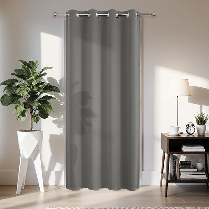 Joydeco Blackout Door Curtain for Doorway Privacy 96 Inches Long, Grommet Closet Curtain for Open Closet, Room Divider for Bedroom Living Room (Light Grey, 52Wx96L, 1 Panel) JOYDECO