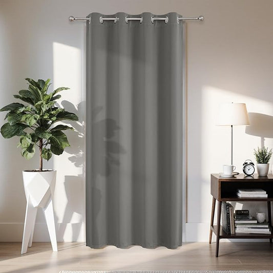 Joydeco Blackout Door Curtain for Doorway Privacy 96 Inches Long, Grommet Closet Curtain for Open Closet, Room Divider for Bedroom Living Room (Light Grey, 52Wx96L, 1 Panel) JOYDECO