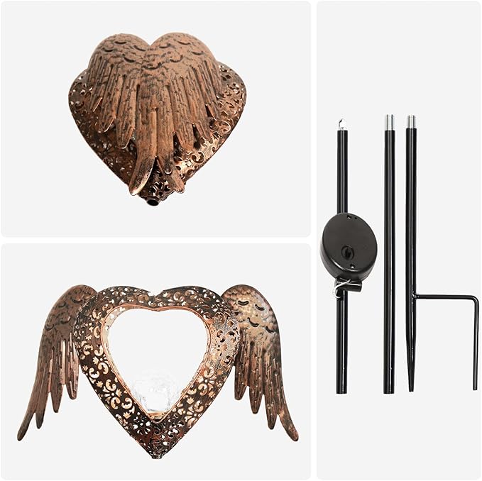 KAIXOXIN LEDs Solar Heart Stake Lights for Garden Metal Warm White, Memorial Gift - Perfect as Remembrance & Sympathy Gifts (Heart-Bronze) KAIXOXIN