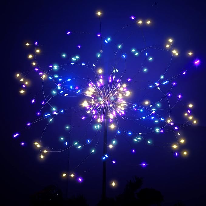 JJGoo Solar Firework Lights, 2 Pack 180 LEDs 2 Lighting Modes Solar Lights Outdoor Waterproof for Garden Patio Walkway Pathway Party Wedding Christmas Decorative - Colorful JJGoo