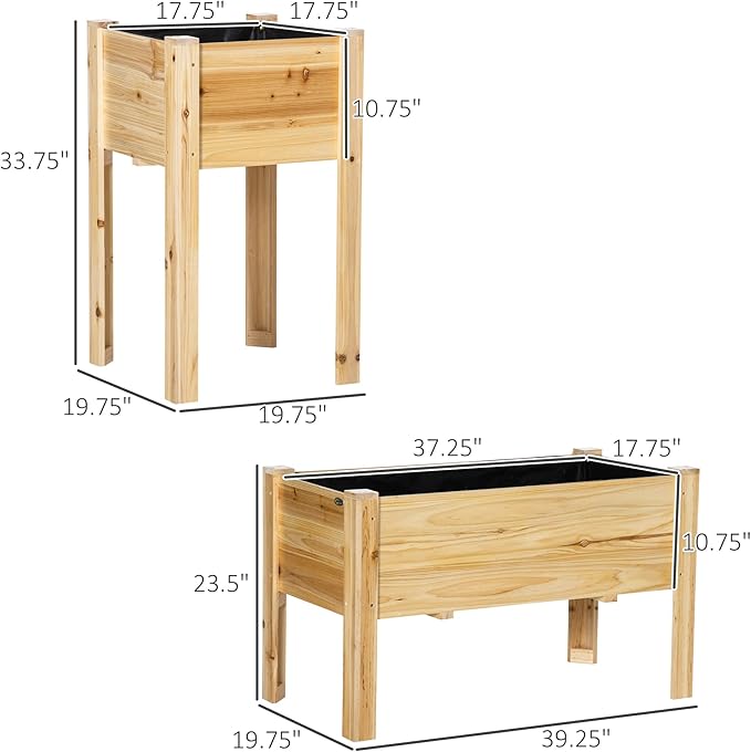 Outsunny Raised Garden Bed Set of 3, Wooden Elevated Planter Box with Legs and Bed Liner, for Backyard and Patio to Grow Vegetables, Herbs, and Flowers, Natural Outsunny