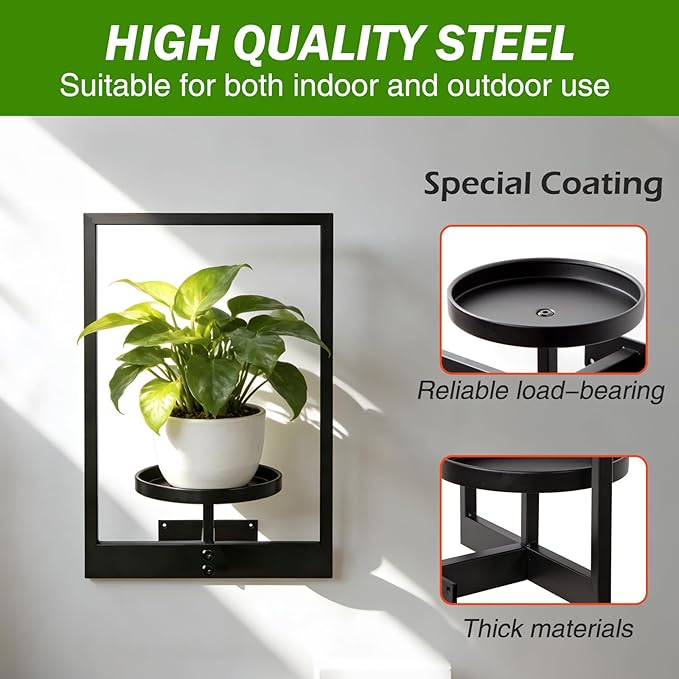 Wall Hanging Plant Stands Planter Shelves, Indoor Outdoor Window Plant Hanger Decor for Living Room Entryway (Black 3-Pack) Rootora