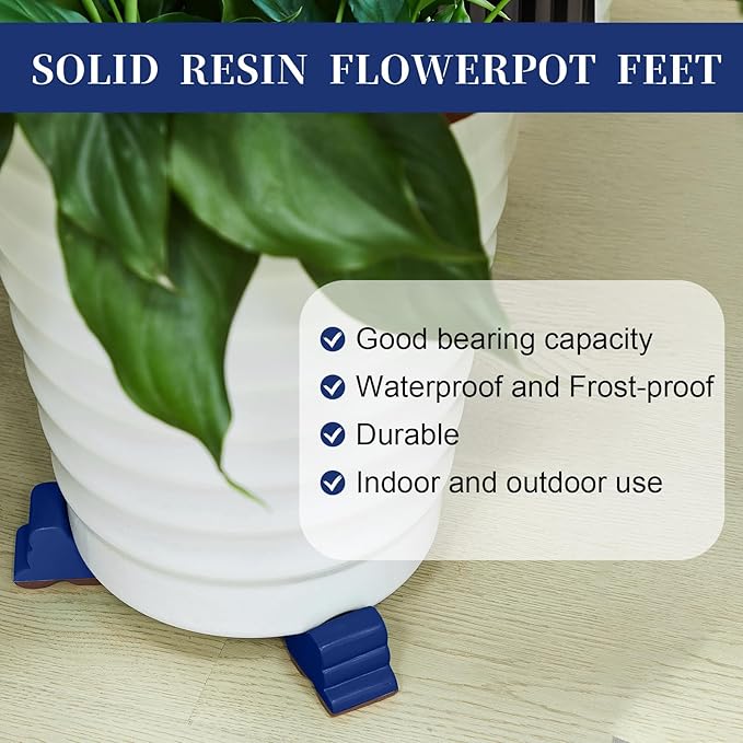 Kigeli 6 Pcs Resin Garden Pot Feet for Outdoor Planters 3 Inch Long 1.5 Inch Tall Flower Handmade Elevator Plant Feet Frost Proof Lifter for 14-20 in Pot(Royal Blue) Kigeli