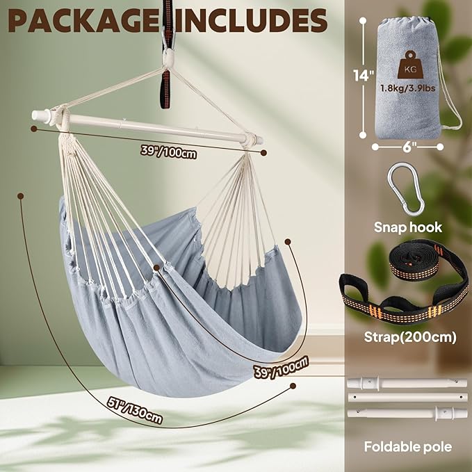 Chihee Hammock Swing Chair - Strong Metal, Collapsible, Portable, Max 500 lbs, Comfortable Seat for Patio & Lawn, Indoor/Outdoor Chihee