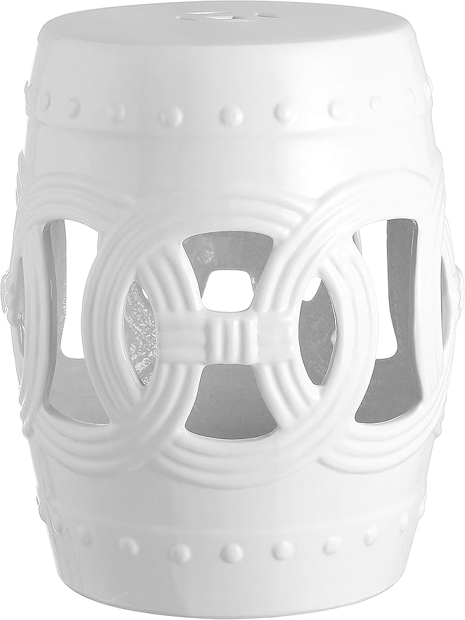 JONATHAN Y TBL1022A Lucky Coins 16" Chinese Ceramic Drum Indoor/Outdoor Garden Stool, Bohemian, Coastal, Cottage, French Country, Traditional, Spill-Proof, Living Room, Garden Room, Patio, White JONATHANY