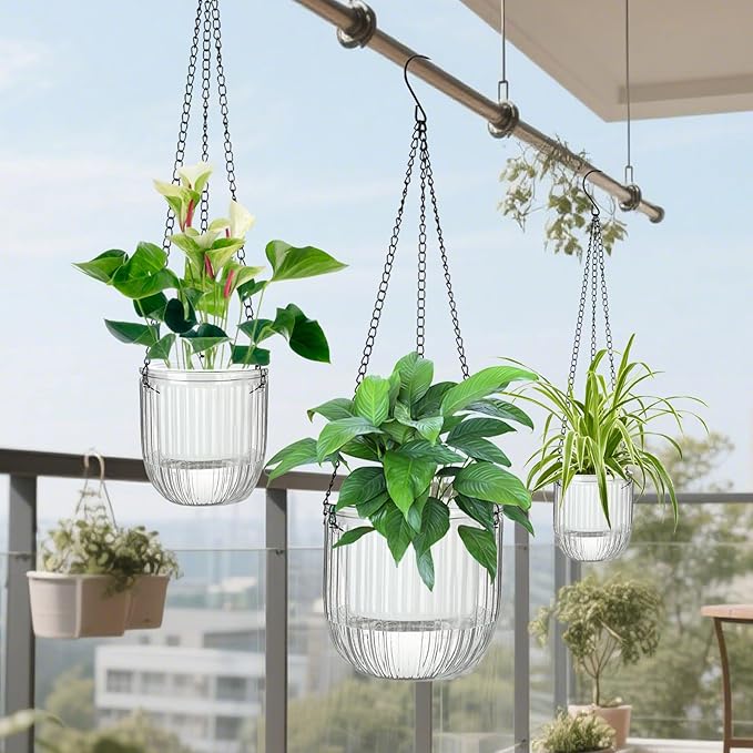 Self-Watering Hanging Planter for Indoor Plants - Easy Care, Long Lasting - Perfect for Herbs, Succulents, and More (White Transparent) Rootora
