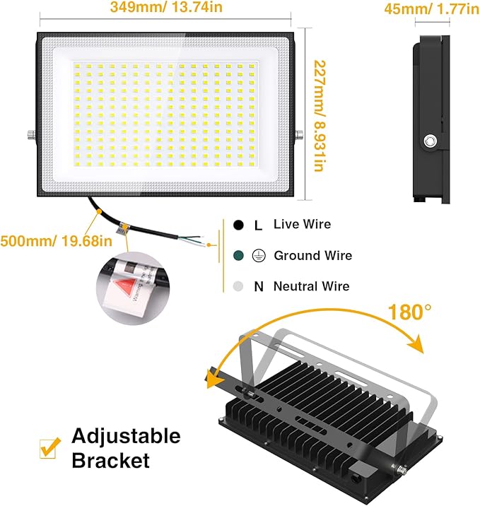 Onforu 200W LED Flood Lights Outdoor, 18000LM Bright Security Light, IP66 Waterproof Outdoor LED Lights, 6500K Daylight White Floodlight for Garage, Yard, Garden, Stadium, Playground, Arena(2 Pack) Onforu