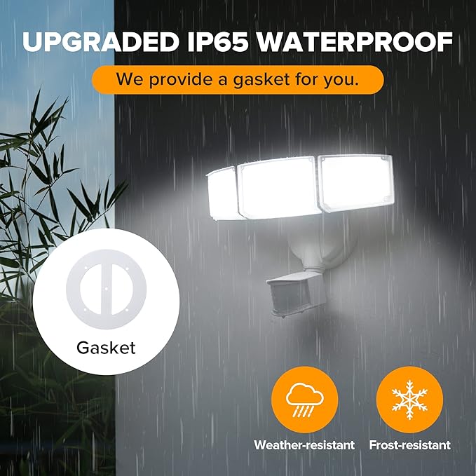 LUTEC 72W 7500LM LED Security Lights Motion Sensor Light Outdoor, 5000K Daylight, IP65 Waterproof, Dusk to Dawn, 3-Head Motion Detected Flood Light for Garage, Yard, Porch(White) LUTEC