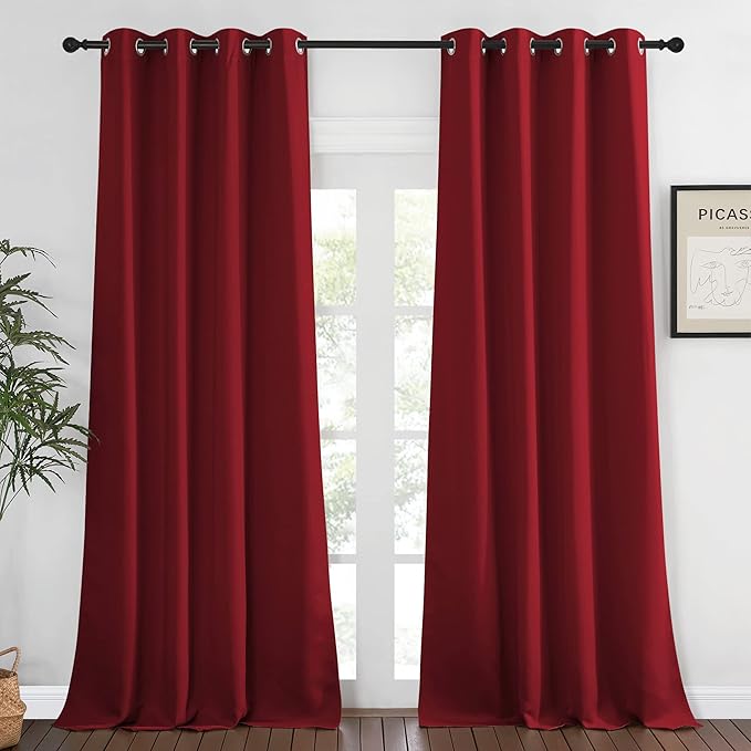NICETOWN Extra Long Blackout Drape - (52-inch by 108-inch, Burgundy Red, Sold as 1 Panel) Window Treatment Light Blocking Privacy Curtain Panel for Home Decoration NICETOWN