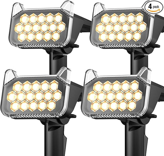 WdtPro Solar Spot Lights Outdoor Waterproof, Bright Solar Lights Outdoor with 16 Extra-Large LEDs, 3 Modes Landscape Spotlights, 2-in-1 Solar Powered Light for Yard Flag Garden, 4 Pack, Warm White WdtPro