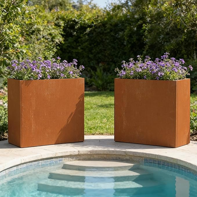 Corten Steel Planters - 24X12X24 inch Removable Insert Shelf for Garden Patio Ganeekiron