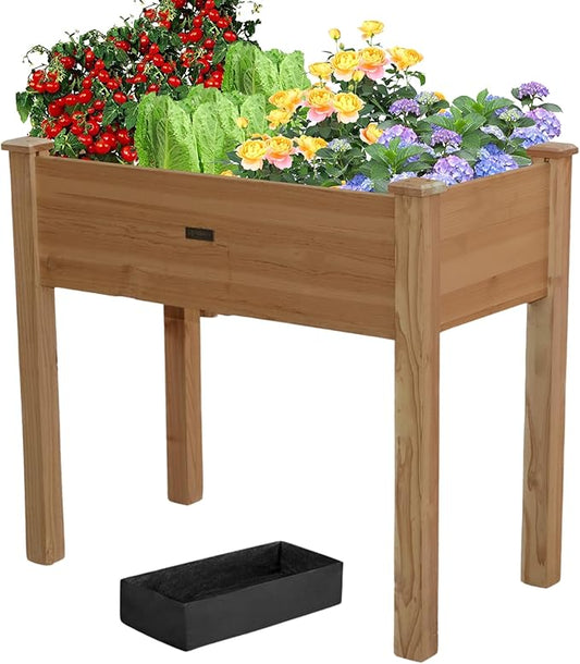 34x18x30in Wooden Raised Garden Bed with Legs,Elevated Reinforced Planter Box with Bed Liner for Backyard/Patio/Gardener,150lb Capacity - Acorn Brown ZSYWODFO