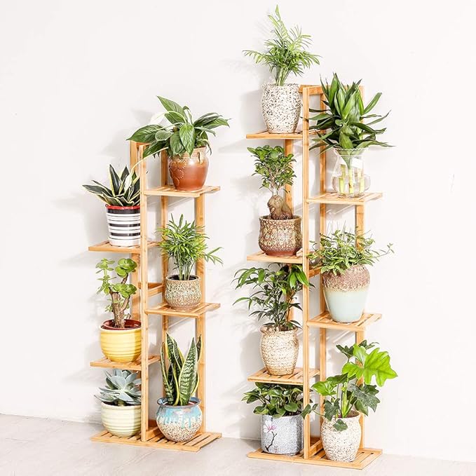 Bamboo 5 Tier 6 Potted Plant Stand Rack Multiple Flower Pot Holder Shelf Indoor Outdoor Planter Display Shelving Unit for Patio Garden Corner Balcony Living Room COPREE