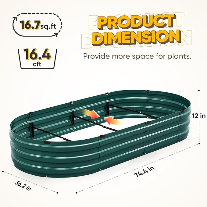 KING BIRD Raised Garden Bed Kit 2025 Upgraded Quick-Setup Galvanized Planter Garden Box Outdoor for Gardening, Vegetables, Flowers, 74x36x12 in, Green KINGBIRD