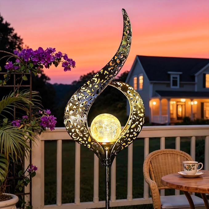 Outdoor Garden Gifts Solar Lights Stake Waterproof, Mothers Day Gifts Mom, Crackle Glass Metal Flower LED Yard Art Ornaments Lights for Pathway, Lawn or Courtyard, Birthday Gifts Women (Bronze) Homeimpro