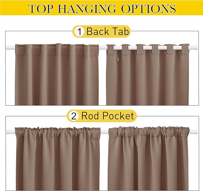 NICETOWN 2 Panels Blackout Patio Waterproof Outdoor Curtains, Top & Bottom Pocket & Back Tab Wind-Break Thermal Drapes Privacy Sound Reducing for Pergola with Fixed Ropes, W52 x L84, Tan-Khaki NICETOWN