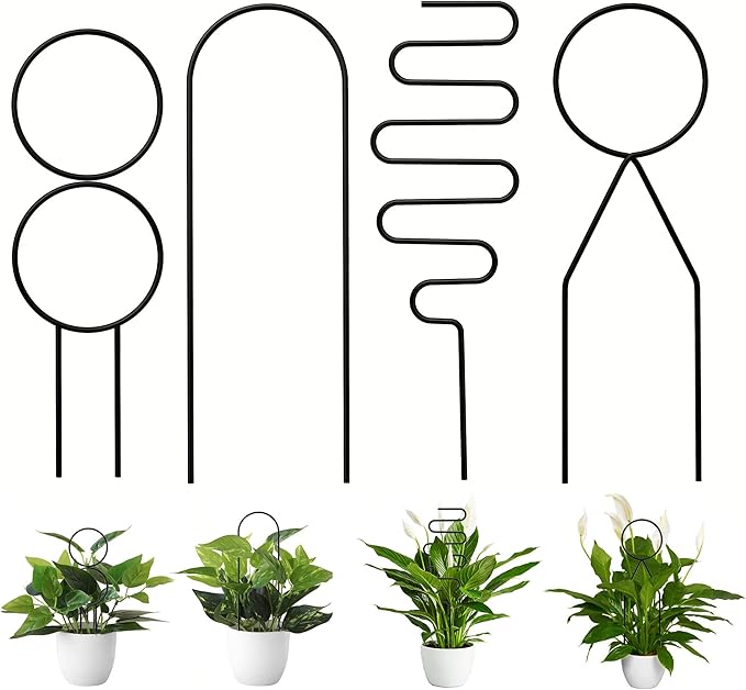 4 Pcs Small Metal Trellis for Potted Plants,Gold Trellis for Climbing Plants Indoor,Mini Trellis for Potted Plant Support Stake House Plant Trellis for Garden Potted,Hoya,Pothos,Flower,Monstera(Black) Rootora
