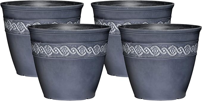 Classic Home and Garden Corinthian Resin Flower Pot Planter, Storm Blue, 8" (Pack of 4) ClassicHomeandGarden