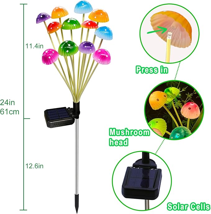 Kohlrabi Solar Garden Lights, 4 Pack Solar Mushroom Lights Outdoor, Upgraded 48LED Mushroom Light Yard Decor Outside Waterproof, Garden Decor for Lawn Front Porch Patio Backyard KohlrabiDecor