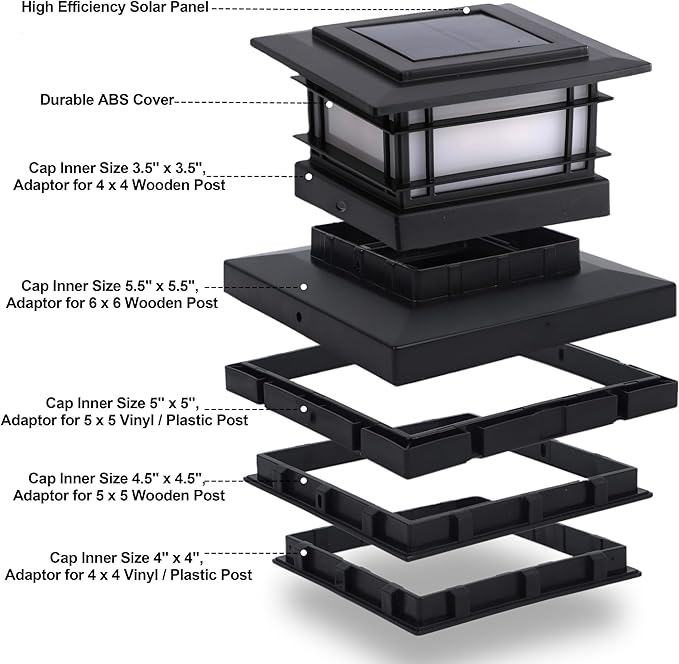Dynaming 8 Pack Solar Post Cap Lights Outdoor with Flickering Flame Light, Fence Post Solar Lights Fit for 4x4 5x5 6x6 Vinyl/Wooden Posts, High Brightness SMD LED Lighting Decor for Garden Deck Patio Dynaming