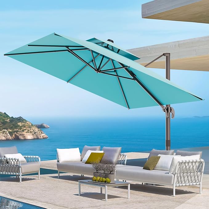 9' X 12' Double Top Cantilever Patio Umbrella - Heavy Duty Offset Umbrella with 360° Rotation for Garden Deck Pool Patio, Turquoise ORYNTREX