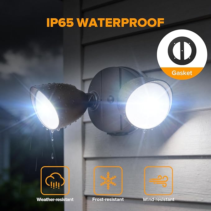 LUTEC 3500 Lumen 32 Watt 28 LED Dual-Head Floodlight Outdoor, Full Metal Design, Waterproof Exterior Security Wall Light for Patio, Garden, Yard-Brown LUTEC