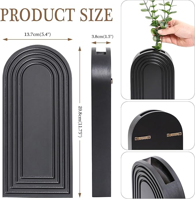 2 Pack Wooden Wall Vase Set - Dark Brown Finish Modern Farmhouse & Boho Wall Decor for Entryway, Hallway, Bathroom, Living Room, Dining Room, Narrow Spaces Dnnnii