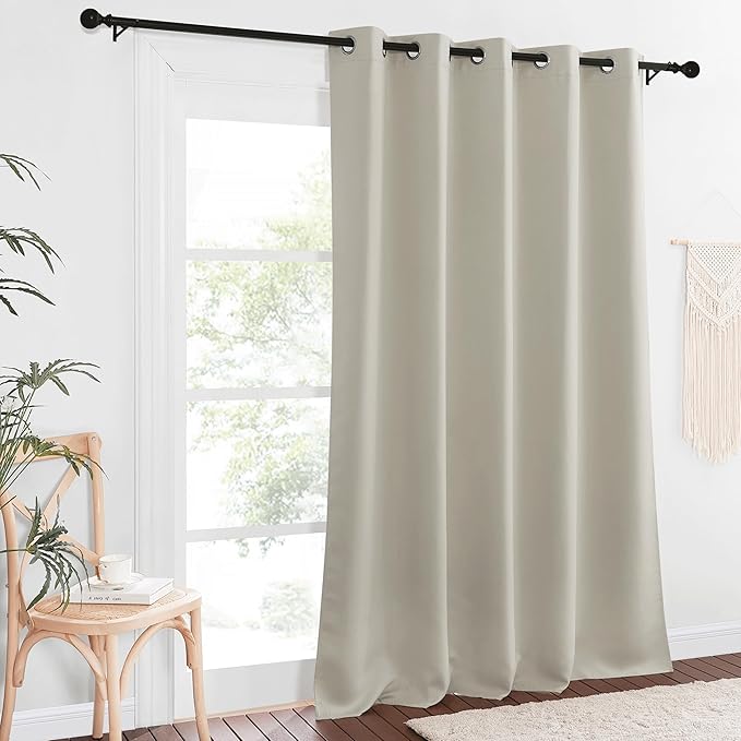 NICETOWN Blackout Natural Window Treatment for Living Room - Energy Saving Thermal Insulated Solid Grommet Sound Reducing Room Darkening Curtain for Bedroom (1 Panel, W66 x L102) NICETOWN
