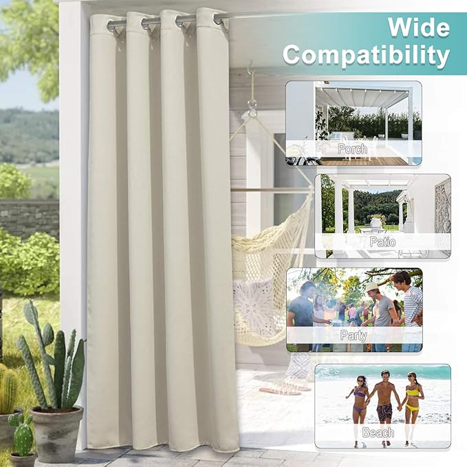 NICETOWN Outdoor Divider Curtain Waterproof for Patio 84 inch Length, Vertical Blinds Blackout Thermal Insulated Stainless Steel Grommet Top Slider for Outdoor Living, Beige, 1 Panel, W100 x L84 NICETOWN