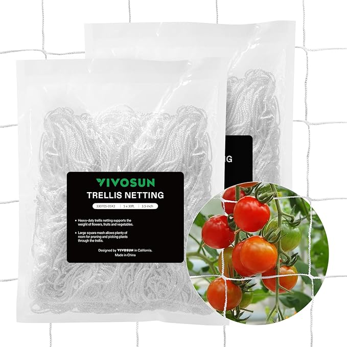 VIVOSUN 5 x 30 ft. Plant Trellis Netting, Heavy-Duty Polyester Grow Net, Garden Trellis Netting with Square Mesh for Climbing Plants, Vegetables, Fruits, and Flowers, 2-Pack VIVOSUN