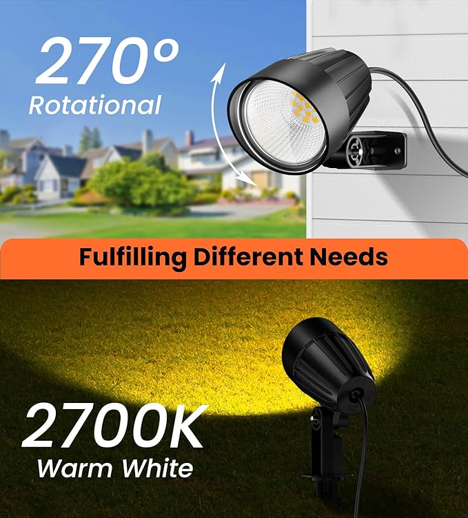 MEIKEE 7W Low Voltage LED Landscape Lights 800LM 12V Outdoor Landscape Lighting 2700K Warm White IP66 Waterproof Garden Pathway Lights Yard Lawn Spotlights with Connectors (4 Pack) MEIKEE