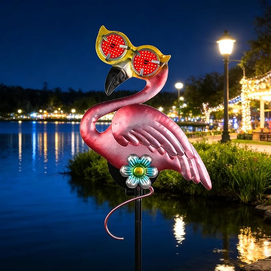 Solar Flamingo Yard Stakes 39.7" with Red Moving Eyeballs, Flamingo Solar Lights Outdoor for Pathway Patio Lawn Ornaments Garden Stakes YHSOLAR