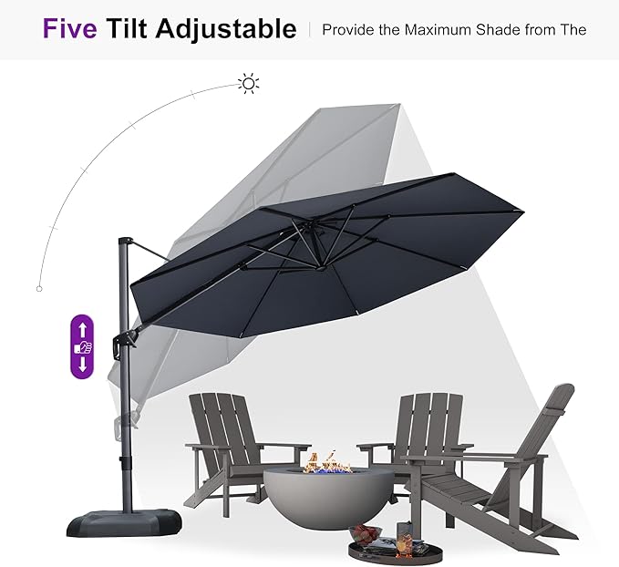 PURPLE LEAF 11 Feet Patio Umbrella Outdoor Cantilever Round Umbrella Aluminum Offset Umbrella with 360-degree Rotation for Garden Deck Pool Patio, Grey PURPLELEAF