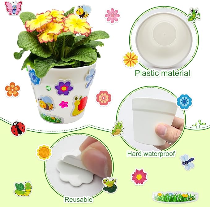 Cinrobiye 30 Set Garden Paper Pot Craft Kit，DIY Flower Plant Crafts with 216 Foam Stickers Watercolor Pens Plastic Plant Tags for Spring Summer Gardening Art Project Classroom Party Activities (Big) Cinrobiye