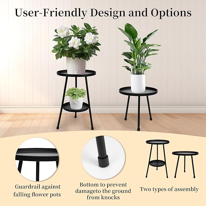 Metal Plant Stand, Plant Stand Indoor Outdoor, Metal Rustproof Flowers, Urban and Rustic Outdoor Plants Stands, Flower Pot Stand Suitable for Living Room, Balcony, Garden (Double Deck,Black) Jvtoo