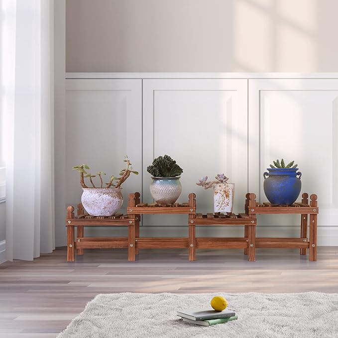 Wood Plant Stand Indoor Outdoor,4 Tiers Plant Stand Bench Indoor,Low Window Plant Shelf Small Long Flower Pot Stand for Multiple Plants (11.8"-44'') Jotboom