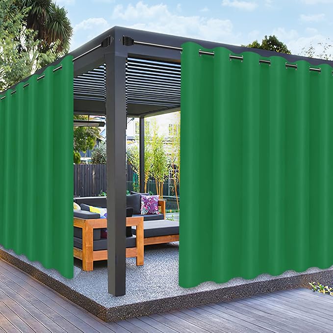 PureFit Outdoor Curtains for Patio Waterproof Weatherproof, UV and Fade Resistant Outside Curtains for Gazebo, Front Porch, Pergola, Sun Blocking Privacy Curtain, 100W x 84L inch, 1 Panel, Green PureFit