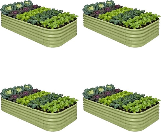 4-Pack Galvanized Raised Garden Bed 8x4x1.5 | 10x2x1.5 ft, 18" Tall Metal Planter Boxes Outdoor for Herb Vegetable, Modular Raised Flower Bed for Gardening with Zn-Al-Mg Coated - Moss Green Annoell