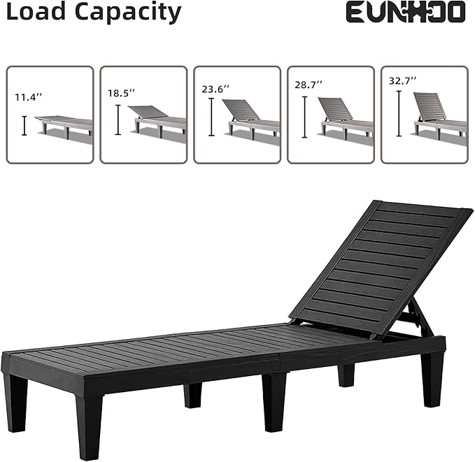 Chaise Lounge Outdoor Set of 4,Adjustable Pool Lounge Chair with 5 Positions Backrest, Waterproof Sun Loungers for Garden Pool Beach Patio Deck Sunbathing.Black EUNHOO