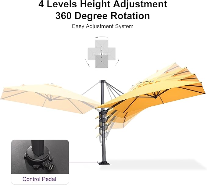 PURPLE LEAF 8' X 8' Patio Umbrella with Steel Plate Base for Pool 7' High Offset Outdoor Cantilever Umbrella Swimming Pool Umbrella with 360°Rotation for Poolside Yellow PURPLELEAF
