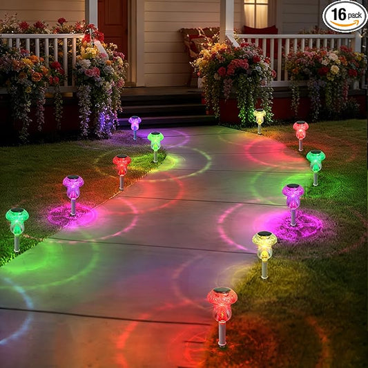 Solar Lights Outdoor, 16 Pack Mushroom Lights Outside Waterproof, Solar Powered LED Lighting for Garden, Yard, Landscape, Path, Pathway, Lawn, Walkway, Driveway, Backyard Decor (Multicolor) SolarOutdoorLights